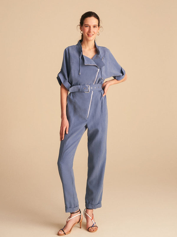 Nocturne 
Double Breasted Zipper Jumpsuit Indigo