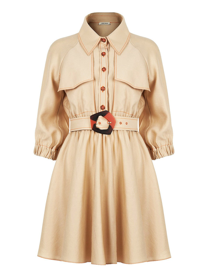 Nocturne Shirt Collar Mini Dress Beige