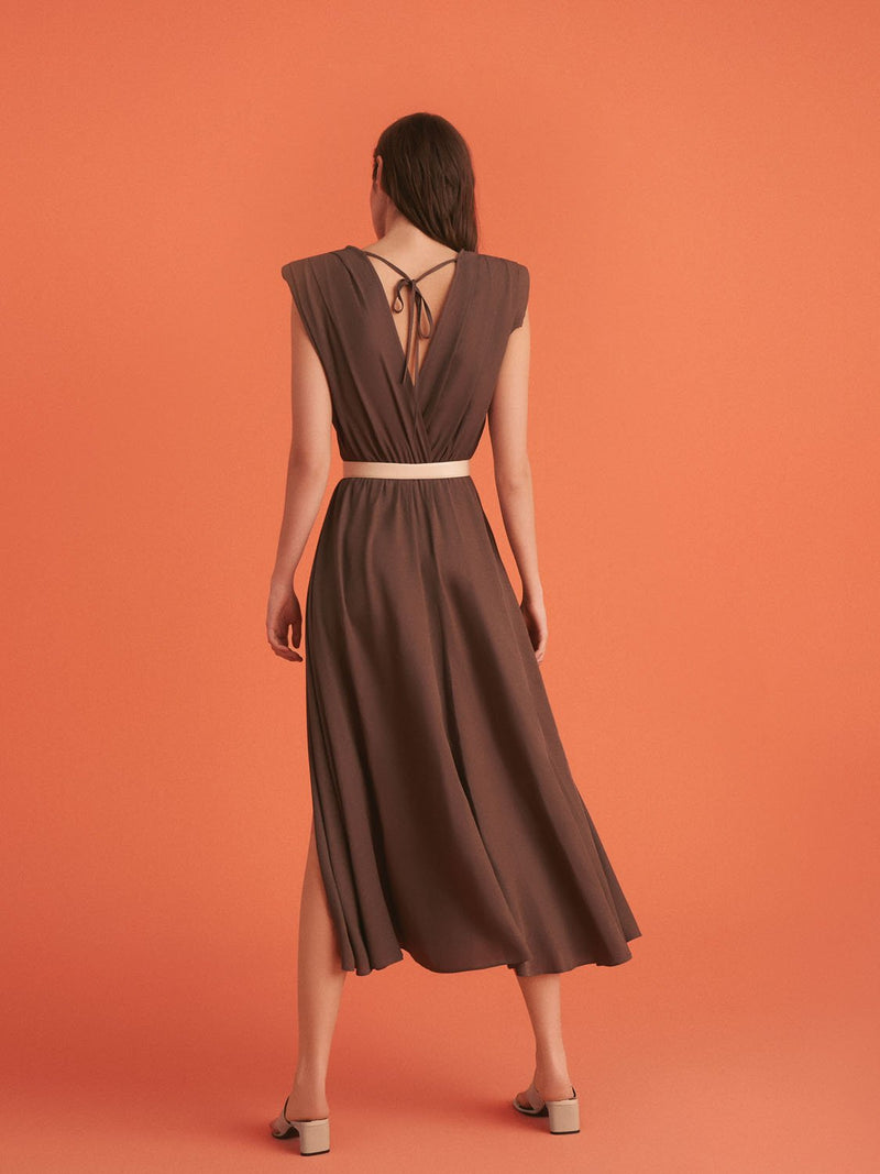 Nocturne Slit Midi Dress Brown