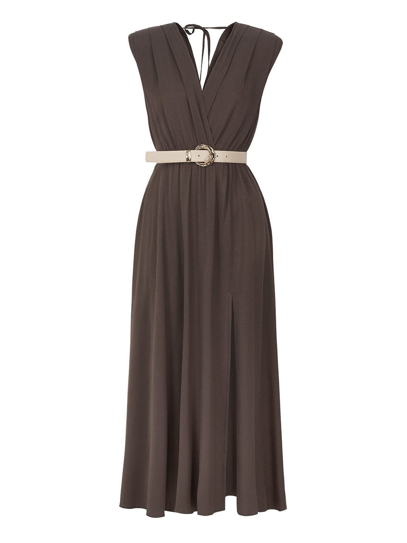 Nocturne Slit Midi Dress Brown