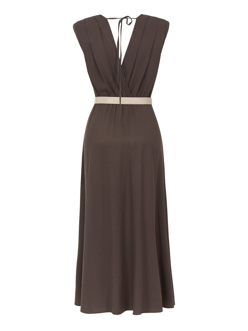 Nocturne Slit Midi Dress Brown