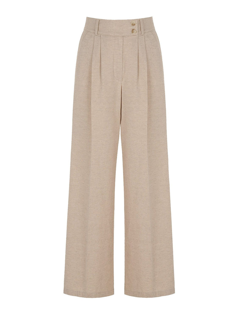 Nocturne Pleated Wide Leg Trousers Beige