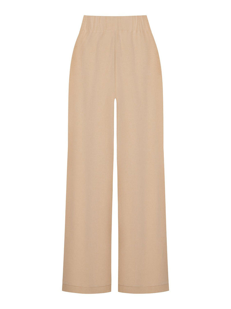 Nocturne Wide Leg Knitwear Trousers Beige