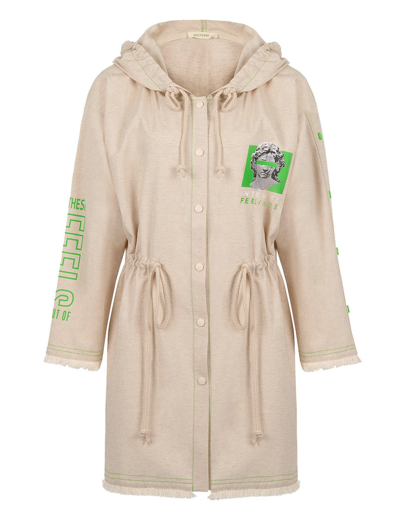 Nocturne Hooded Printed Jacket Beige