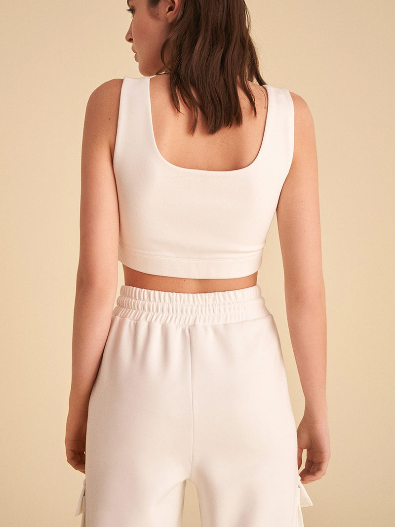 Nocturne Knitted Crop Top With Straps White