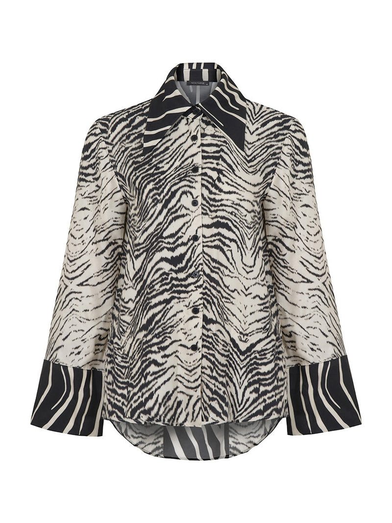 Nocturne Zebra Print Oversized Linen Shirt Varyant