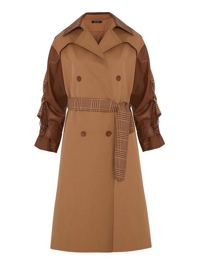 Nocturne Gathered Sleeve Trench Coat Brown