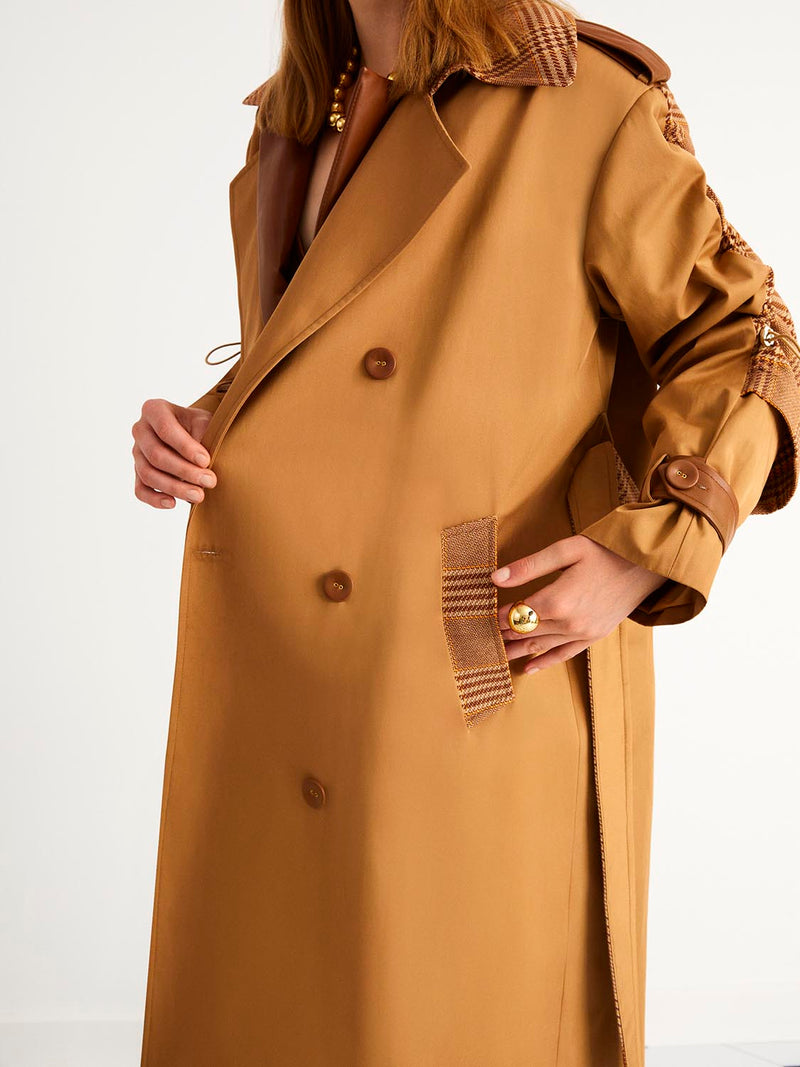 Nocturne Gathered Sleeve Trench Coat Brown