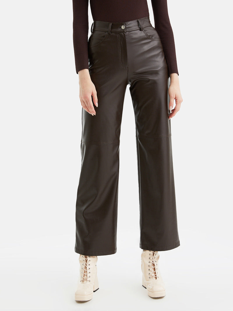Nocturne Synthetic Leather Trousers Dark Brown