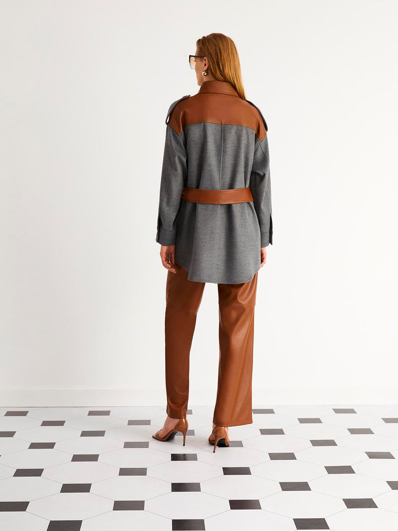 Nocturne Synthethic Leather Jacket With Belt Grey