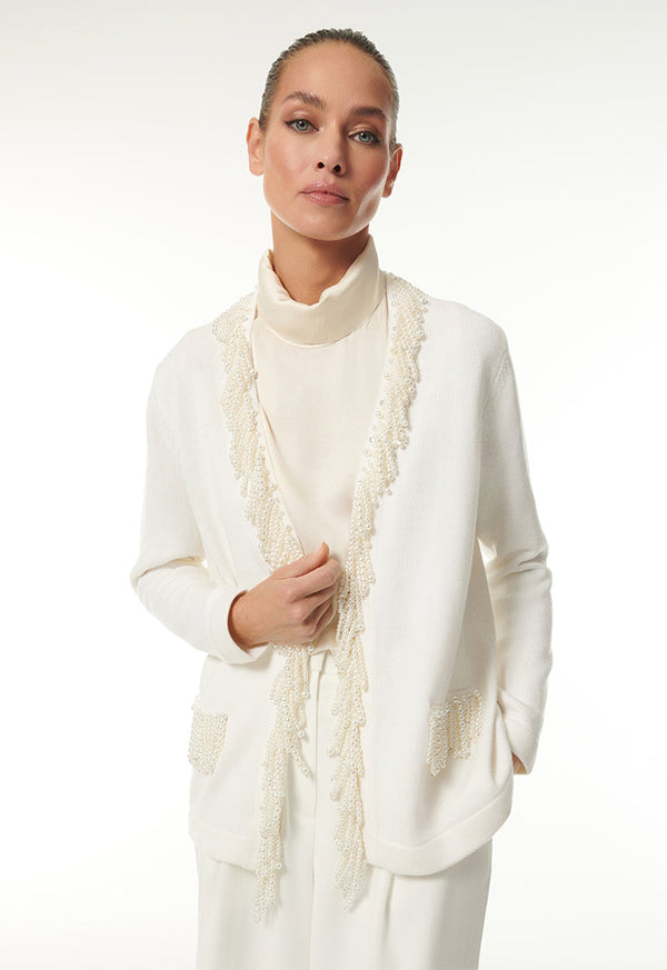 Choice Outerwear With Pearl-Embellished Offwhite