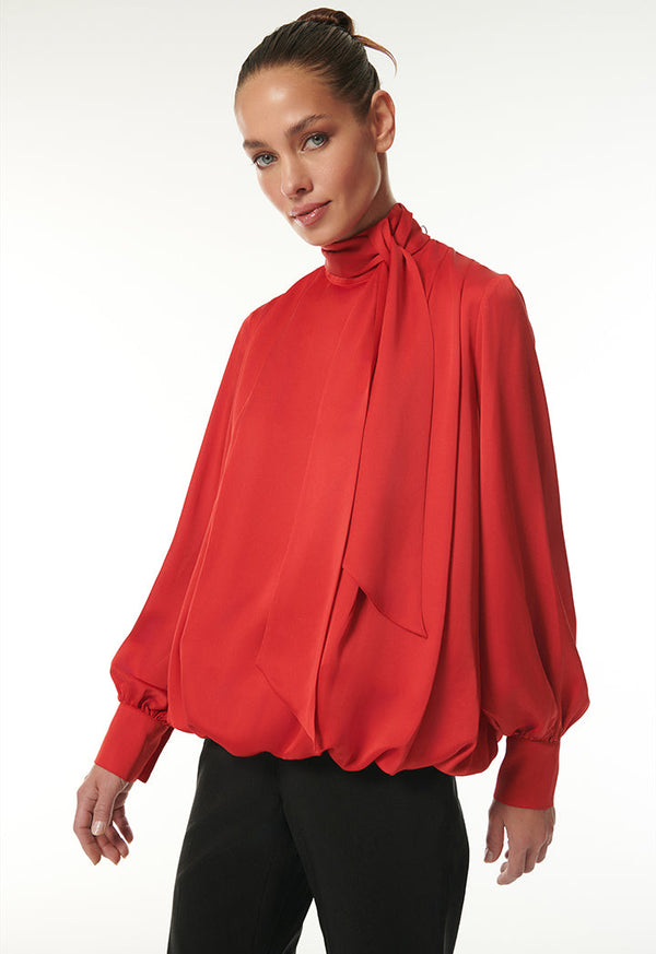 Choice Solid Collar Detail Blouse Red
