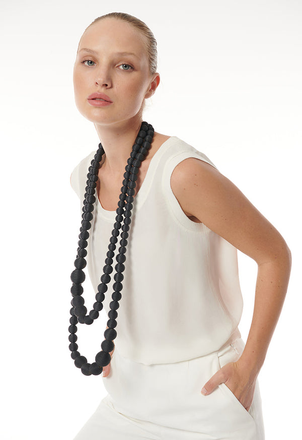 Choice Two Layer Round Pearl Necklace Black