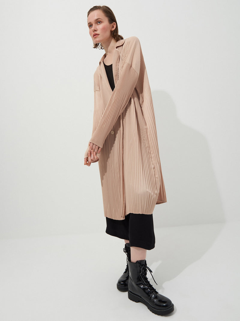 Baqa Long Sleeve Pleated Jacket Dark Beige