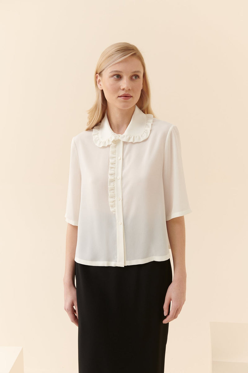 Roman Frill Detailed Baby Collar Shirt Ecru