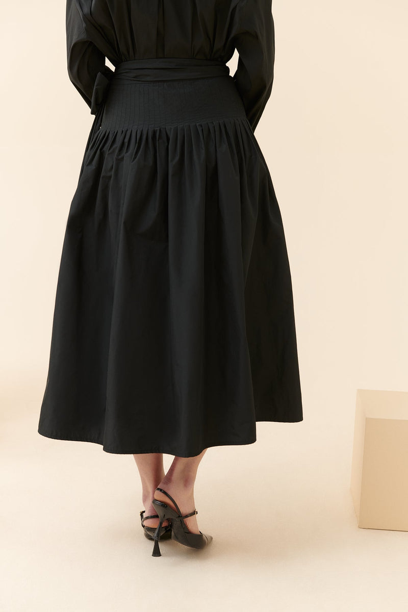 Roman Solid Evening Midi Skirt Black