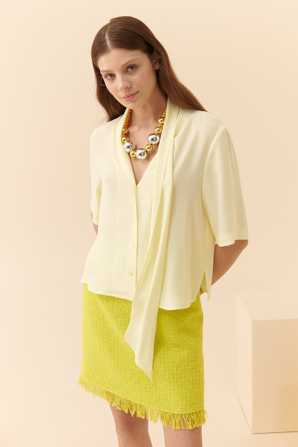 Roman Solid Collar Lace Detail Shirt Lime