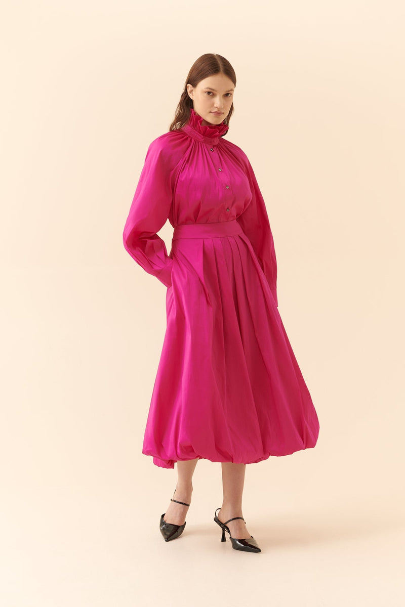 Roman Solid Taffeta Pleated Skirt Fuchsia