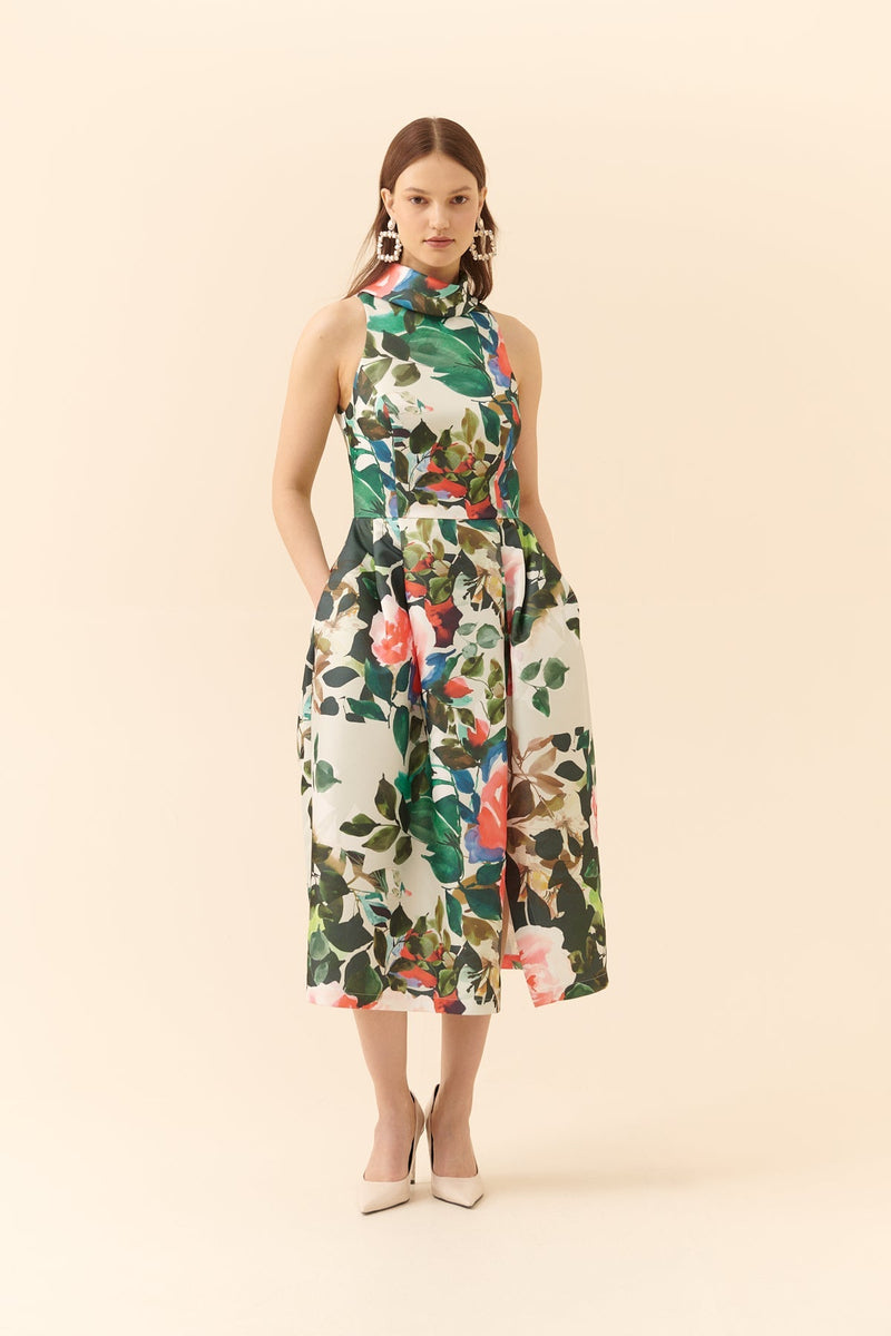 Roman Floral Patterned Sleeveless Dress Multi Color