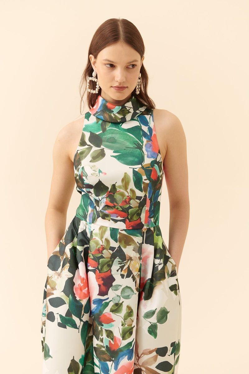 Roman Floral Patterned Sleeveless Dress Multi Color