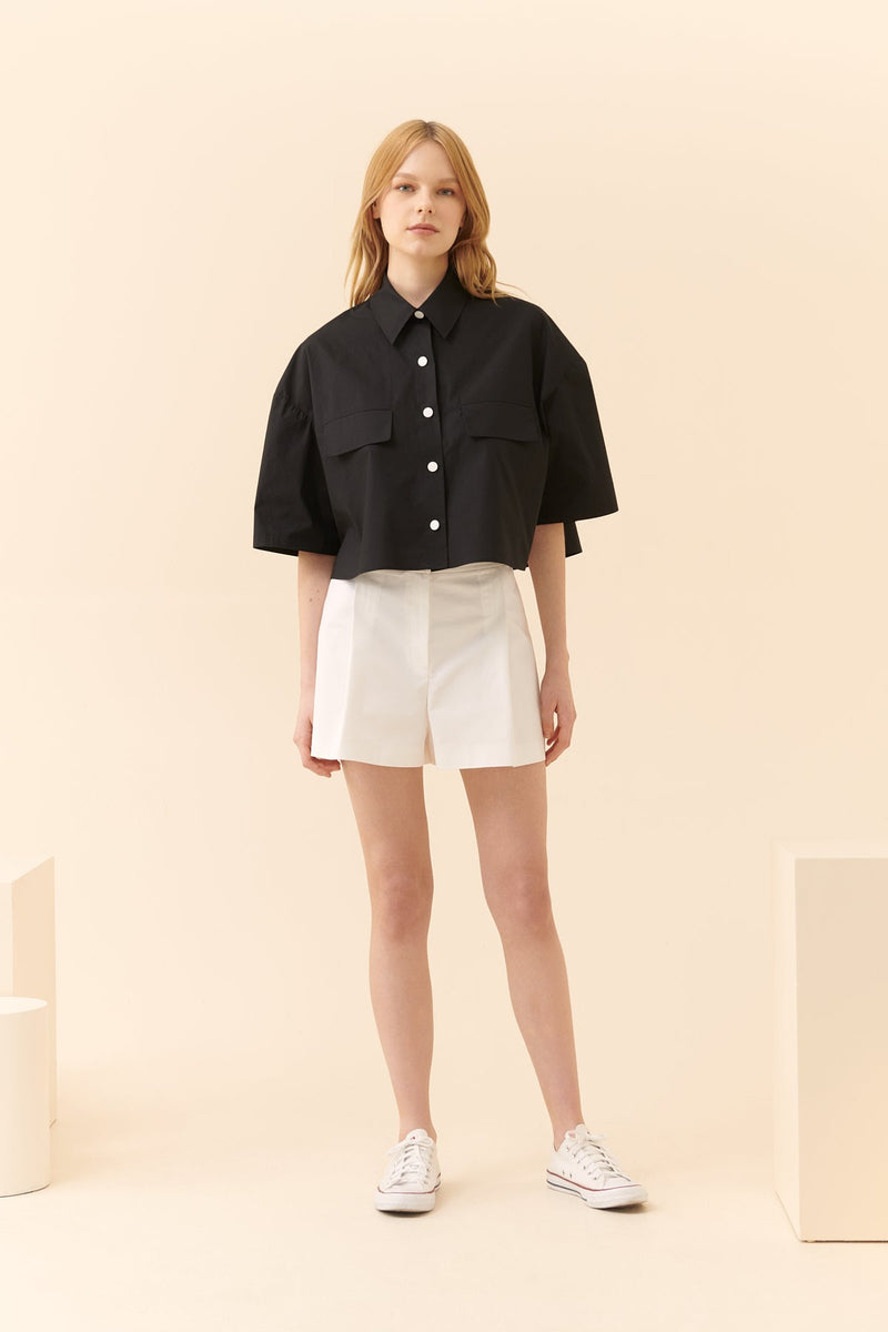 Roman Short Sleeves Crop Shirt Black