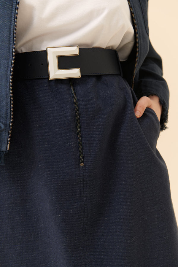 Roman Buckle Detail Belt Navy Blue