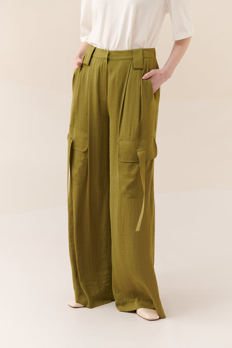 Roman Solid Cargo Pocket Trousers Green