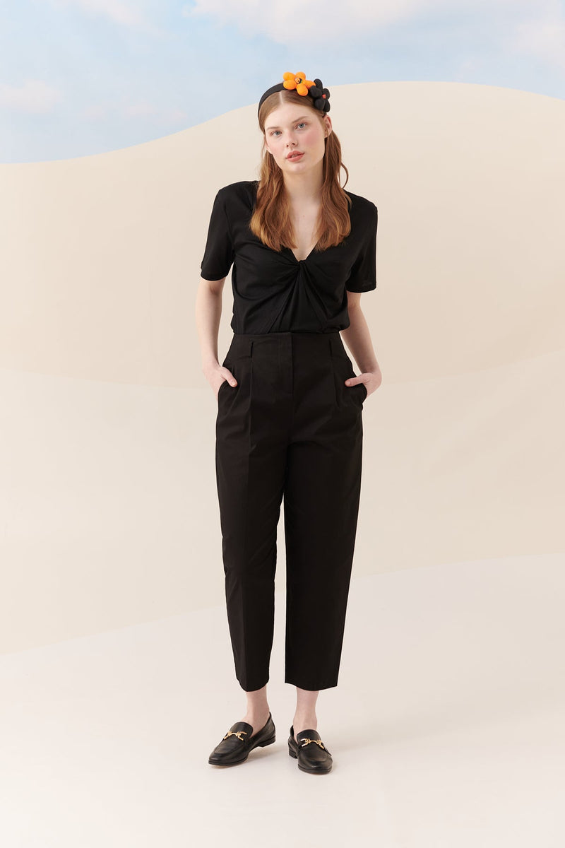 Roman Solid Straight Cut Trousers Black