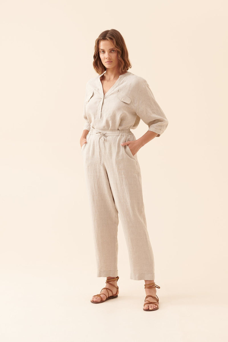 Roman Textured Straight Leg Trousers Natural