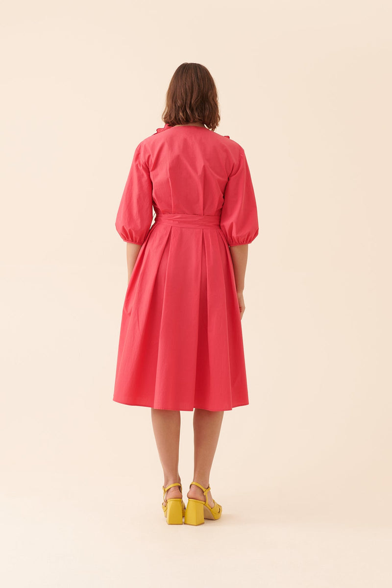 Roman Three Quarter Belted Shirt Dress Fuchsia