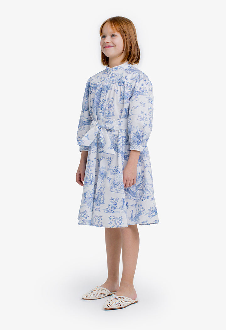 Choice Kids Printed Belted Dress Offwhite