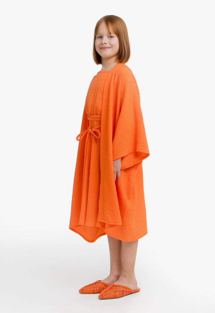 Choice Kids Solid Long Wide Sleeves Abaya Orange