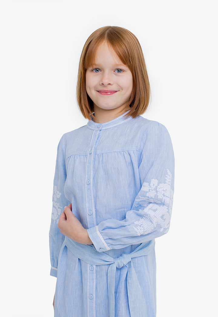 Choice Kids Solid Embroidered Maxi Dress Light Blue