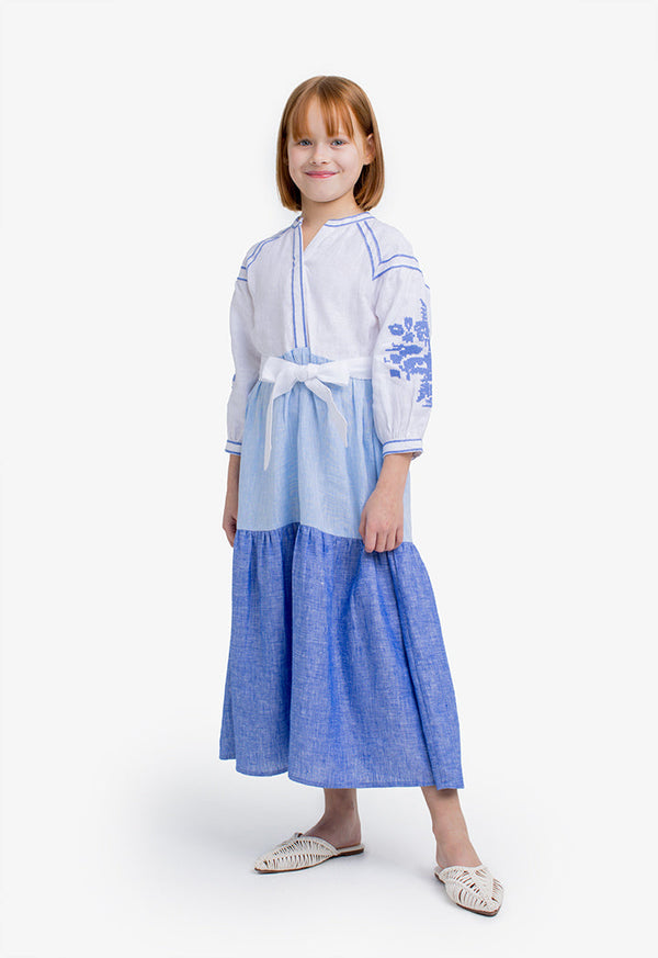 Choice Kids Color Block Embroidered Maxi Dress Blue