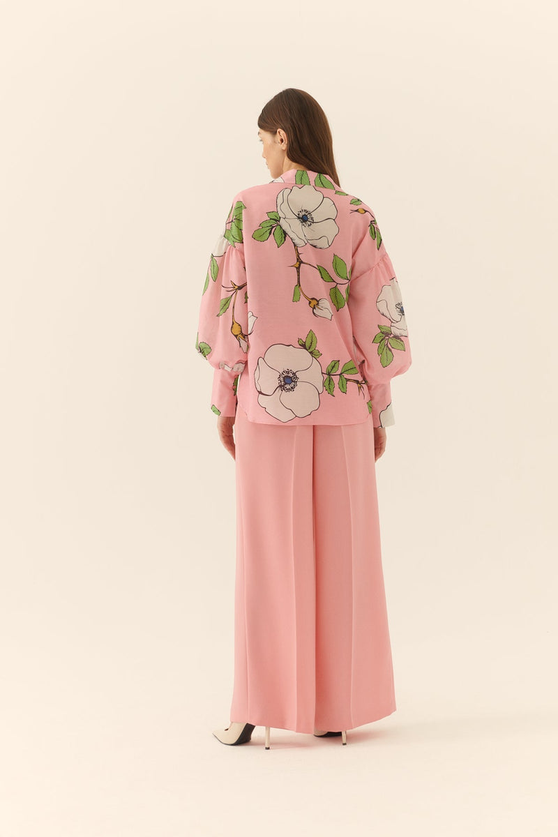 Roman Solid Crepe Palazzo Trousers Pink