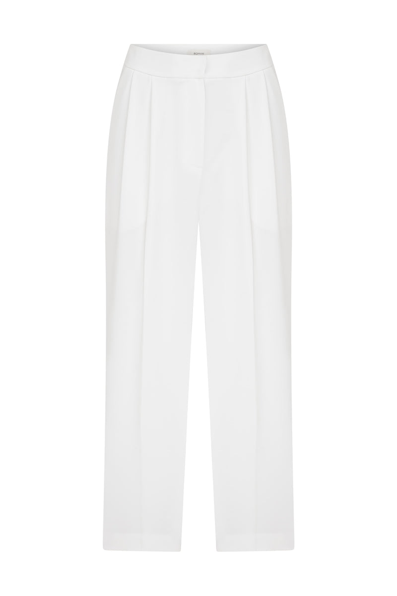 Roman Straight Cut Textured Trousers White