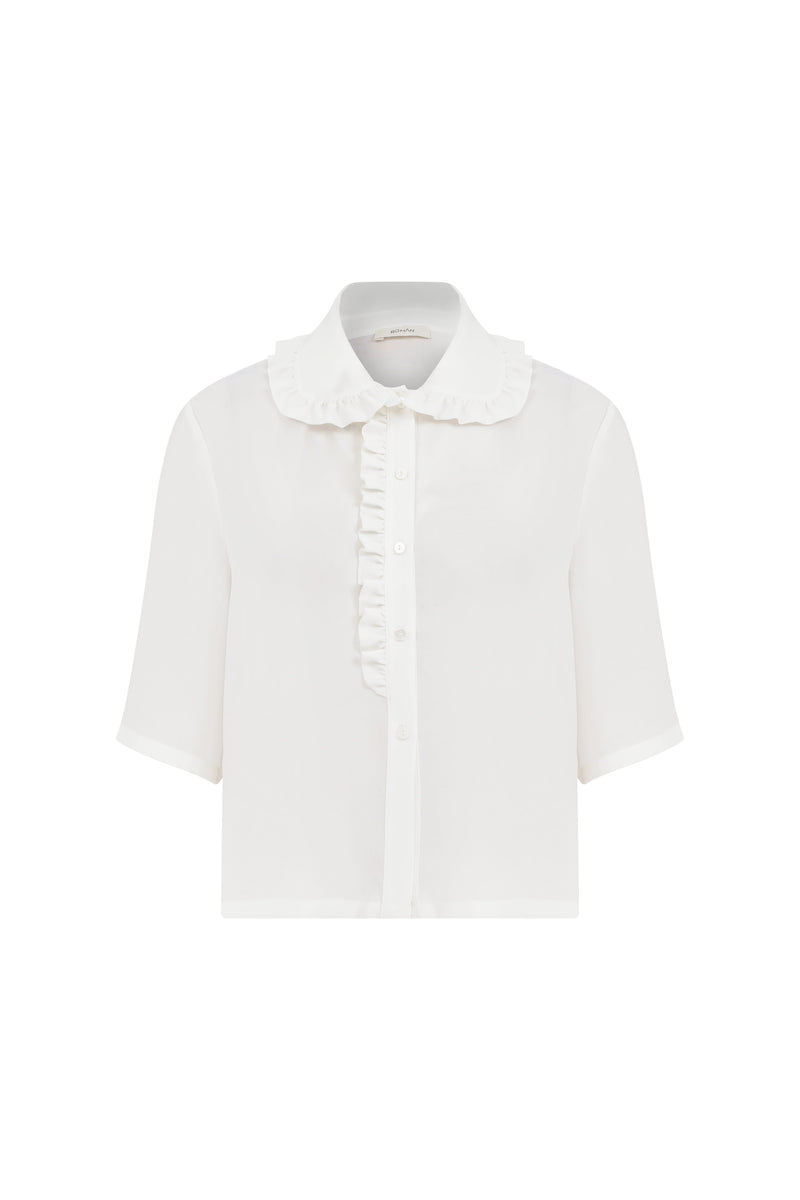 Roman Frill Detailed Baby Collar Shirt Ecru