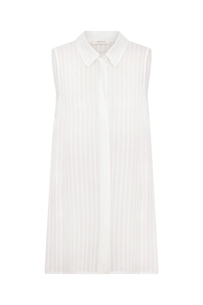 Roman Striped Pattern Sleeveless Shirt White