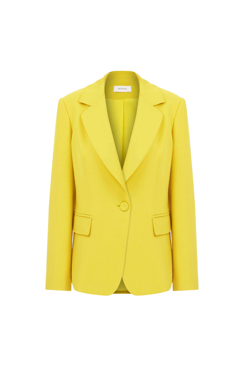 Roman Single Breasted Solid Jacket Yellow