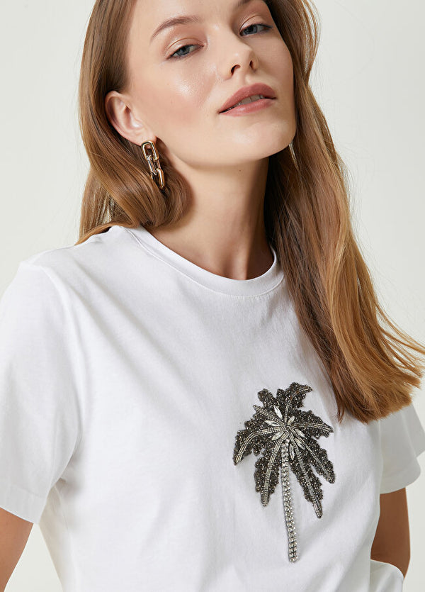 Beymen Club Stoned Palm Tree Detailed T-Shirt Off White