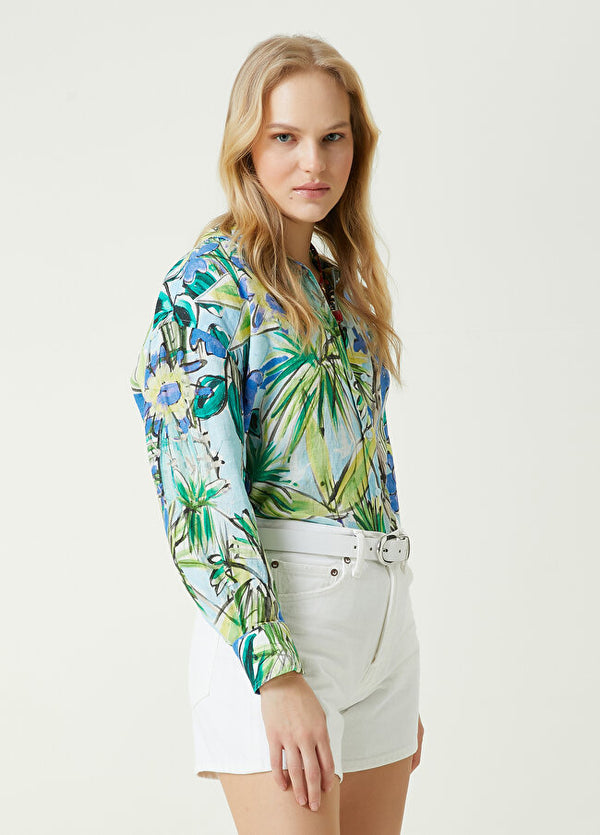 Beymen Club Botanical Patterned Linen Shirt Multi Color