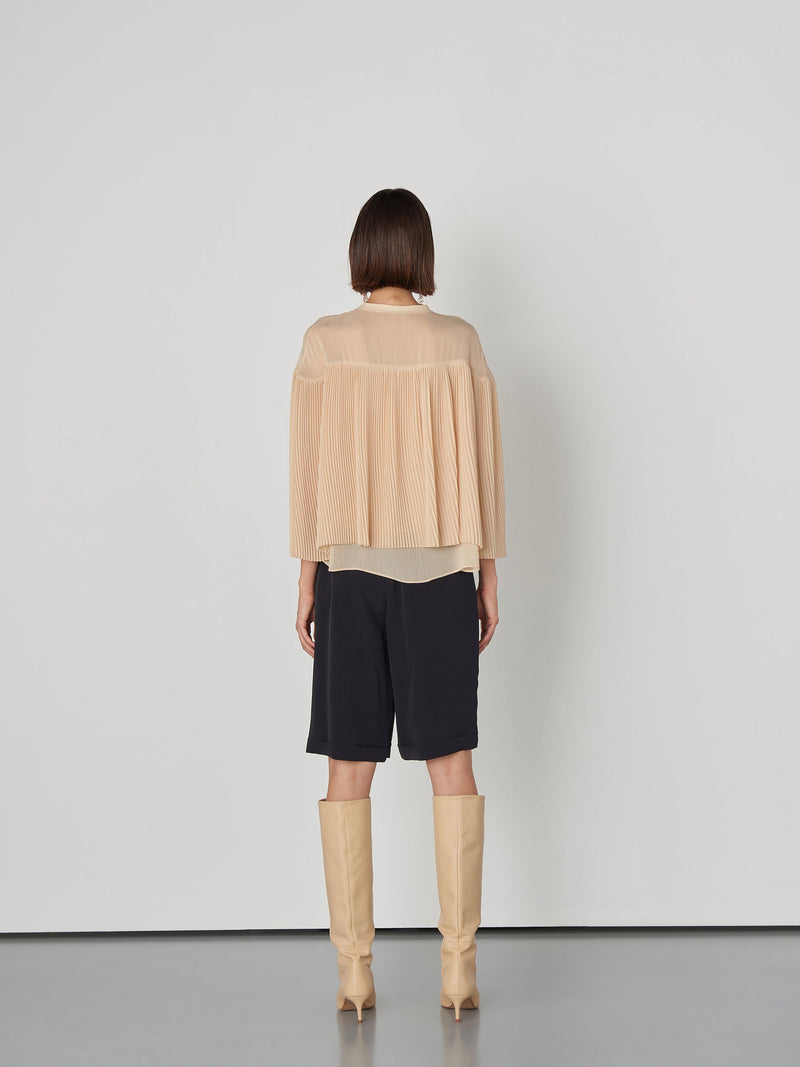 Baqa Long Sleeve Pleated Blouse Beige