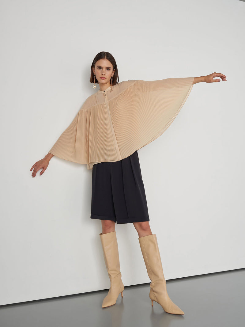 Baqa Long Sleeve Pleated Blouse Beige