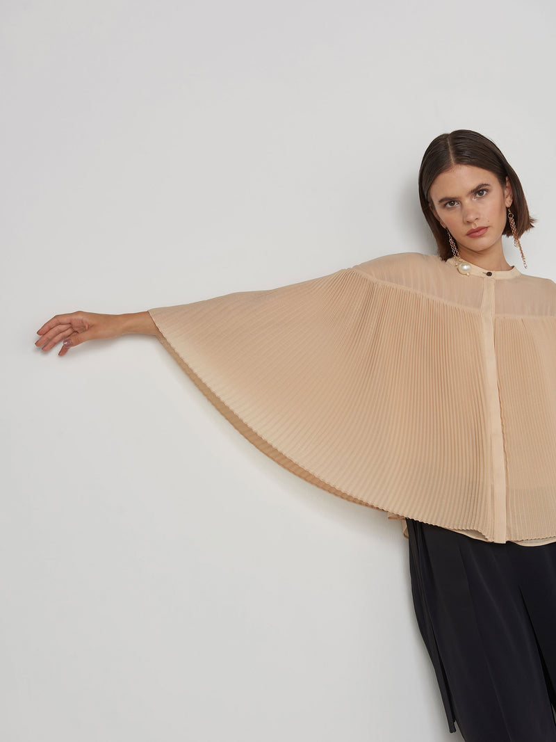 Baqa Long Sleeve Pleated Blouse Beige