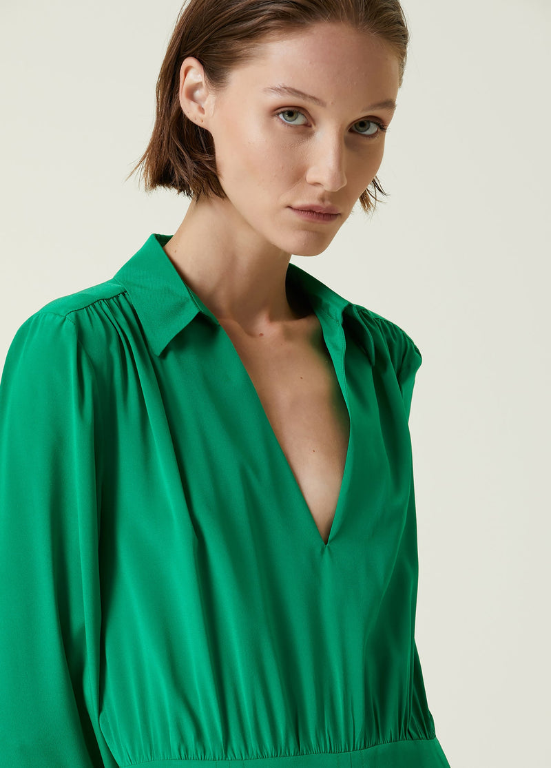 Beymen Collection V-Neck Midi Silk Shirt Dress Green