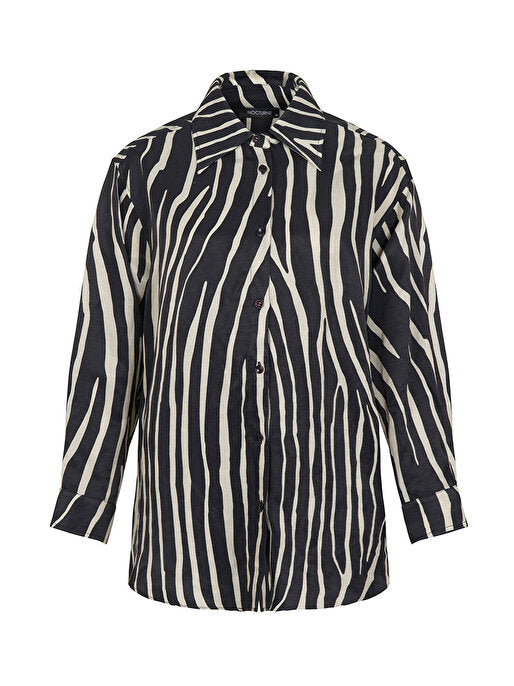 Nocturne Zebra Print Oversized Linen Shirt Varyant