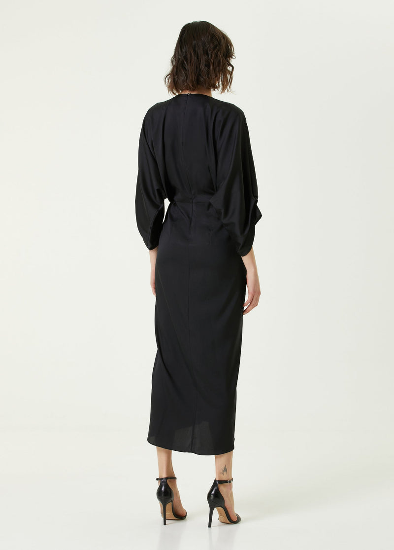 Beymen Collection Bat Sleeve Midi Silk Dress Black