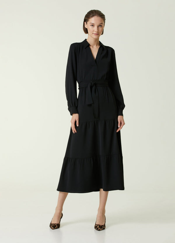 Beymen Collection Belted Midi Crepe Dress Black