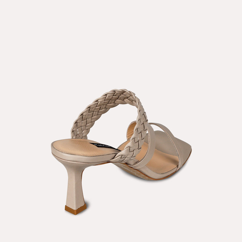 Neslihan Canpolat Leather Braided Textured Heeled Slippers Taupe