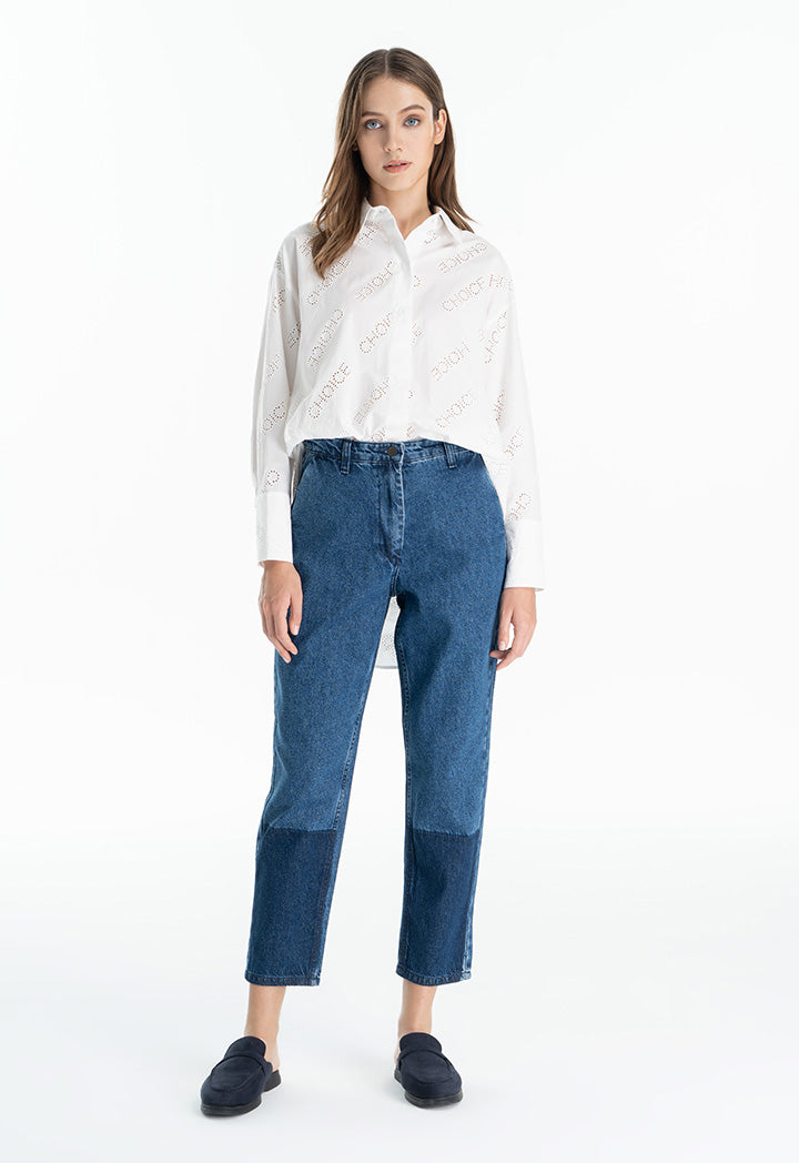 Choice Eyelet Logo Solid Shirt Offwhite